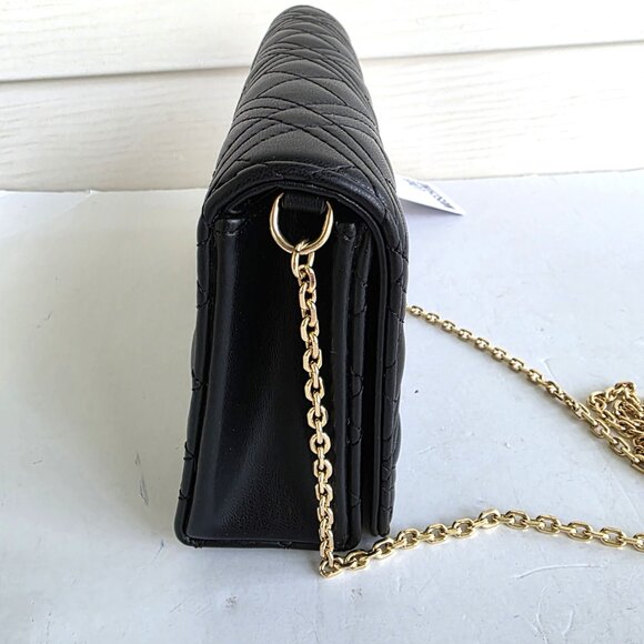 NWT Love Moschino Shiny Quilted chain strap black crossbody bag or clutch - Picture 2 of 12